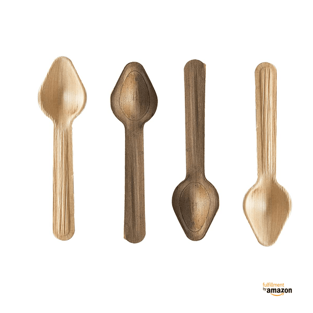 Naturelia Palm Leaf Disposable Spoon Set - Natural Wood Style Dinnerware - Microwave-Safe Dinner Party Spoons for Wedding, Events - Sturdy Like Bamboo Spoons - Naturelia