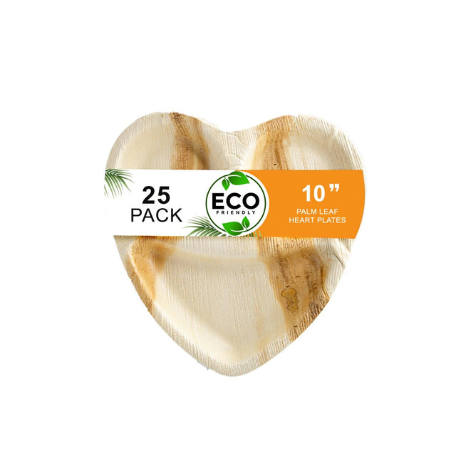 Naturelia Palm Leaf 10 Inch Partition Heart Kids Plates - Natural Wood Style Dinnerware - Microwave-Safe Dinner Party Plates for Wedding, Events - Sturdy Like Bamboo Plates - Naturelia