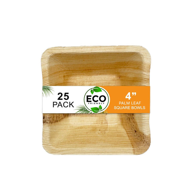 Naturelia Palm Leaf 4 Inch Square Bowls Set - Natural Wood Style Dessert Dinnerware - Microwave-Safe Dinner Party Bowls for Wedding, Events - Sturdy Like Bamboo Bowls - Naturelia
