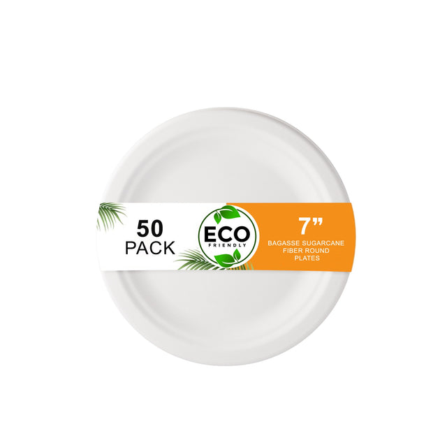 Naturelia Bagasse Sugarcane Fibre Disposable Plates Round Set - Natural Compostable Dinnerware - Microwave-Safe Dinner Party Plates for Wedding, Events