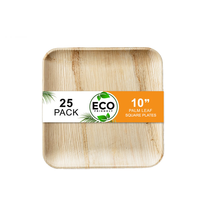 Naturelia Palm Leaf Plates 10 Inch Square Set - Natural Wood Style Dinnerware - Microwave-Safe Dinner Party Plates for Wedding, Events - Sturdy Like Bamboo Plates