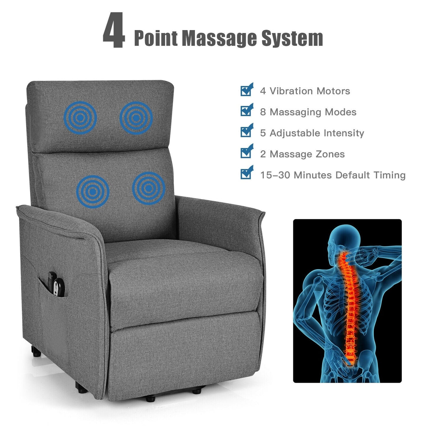 
                  
                    Electric Power Fabric Padded Lift Massage Chair Recliner Sofa-Gray
                  
                
