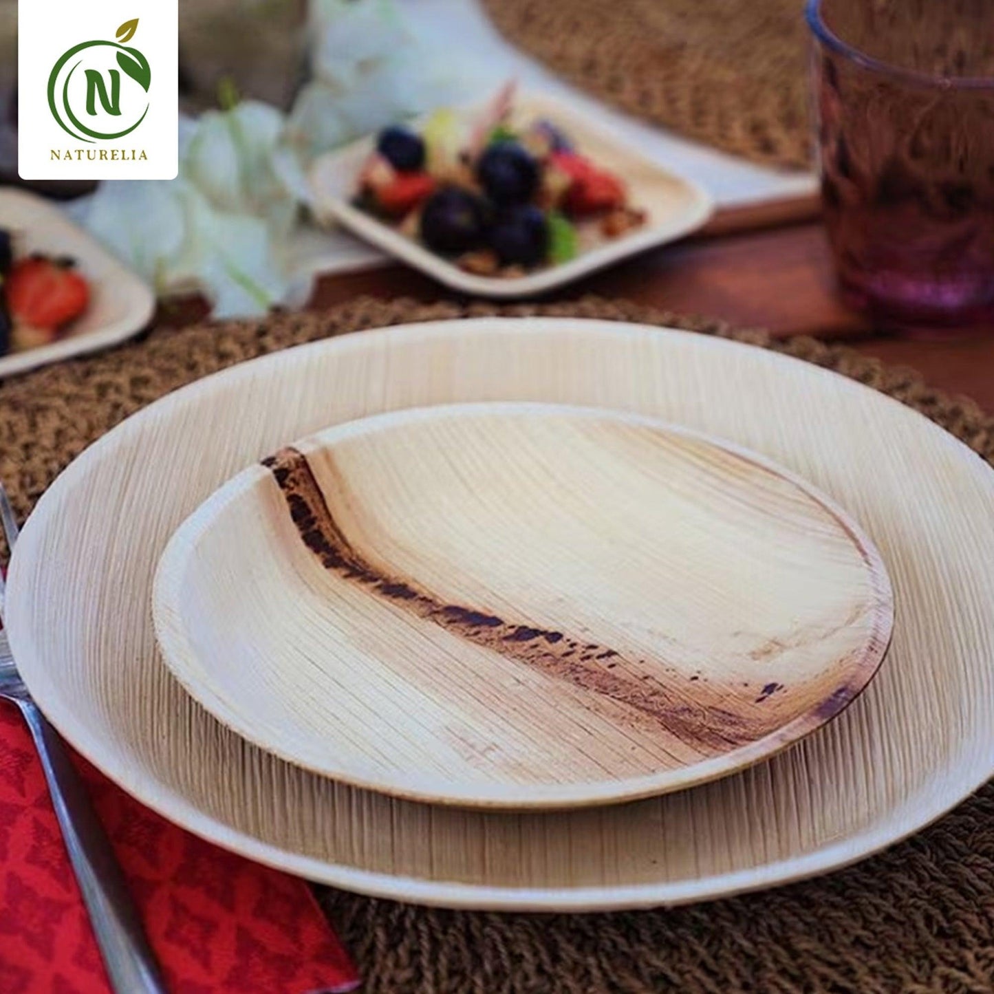 
                  
                    Naturelia Palm Leaf Plates 10 Inch Round - Natural Wood Style Dinnerware - Microwave-Safe Dinner Party Plates for Wedding, Events - Sturdy Like Bamboo Plates - Naturelia
                  
                