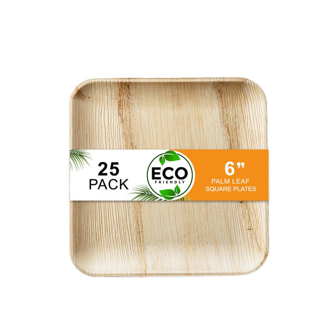 Naturelia Palm Leaf Plates 6 Inch Square Set - Natural Wood Style Snack & Dessert Dinnerware - Microwave-Safe Dinner Party Plates for Wedding, Events - Sturdy Like Bamboo Plates