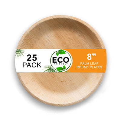 Naturelia Palm Leaf Plates Round 8 Inch- Natural Wood Style Dinnerware - Microwave-Safe Dinner Party Plates for Wedding, Events - Sturdy Like Bamboo Plates - Naturelia