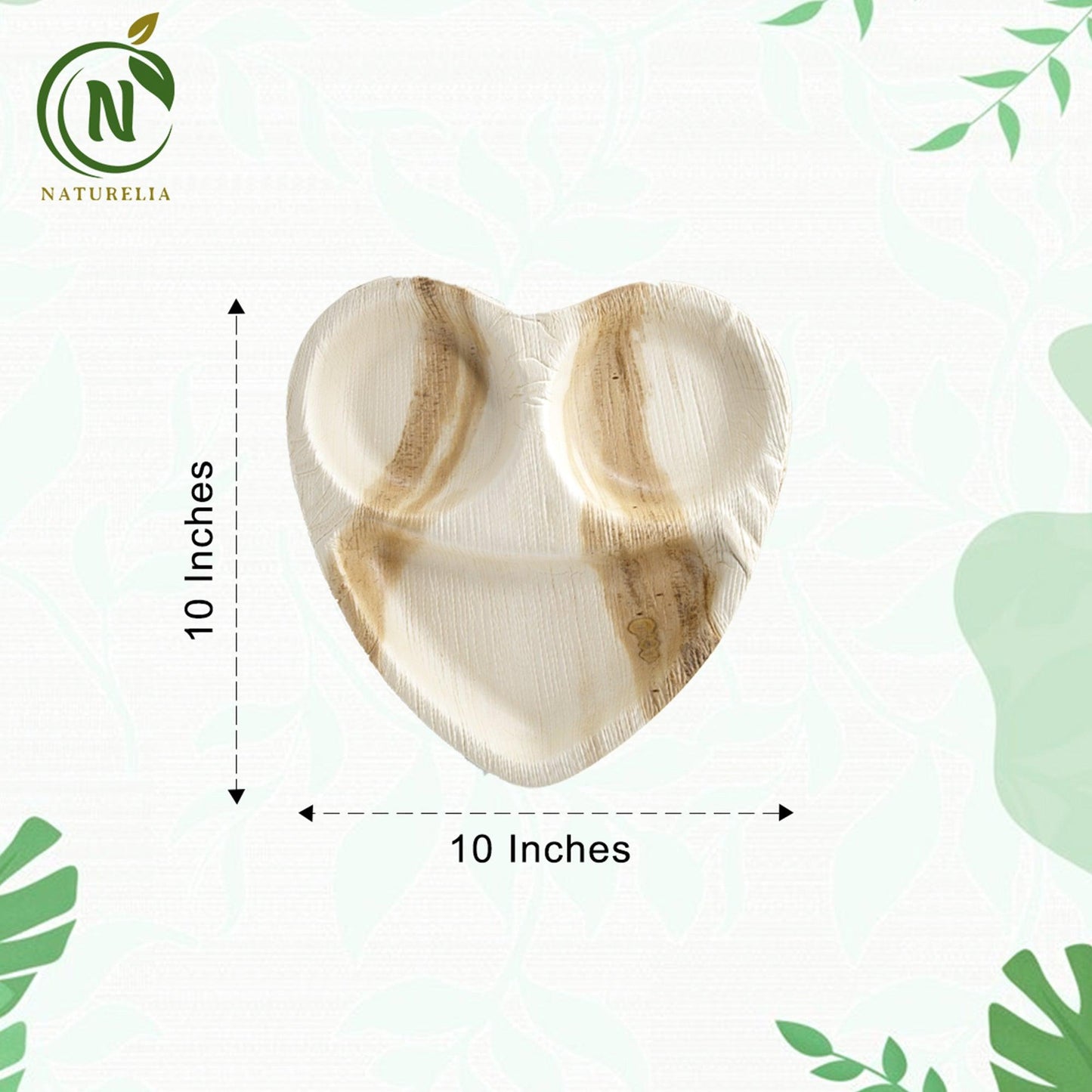 Naturelia Palm Leaf 10 Inch Partition Heart Kids Plates - Natural Wood Style Dinnerware - Microwave-Safe Dinner Party Plates for Wedding, Events - Sturdy Like Bamboo Plates - Naturelia