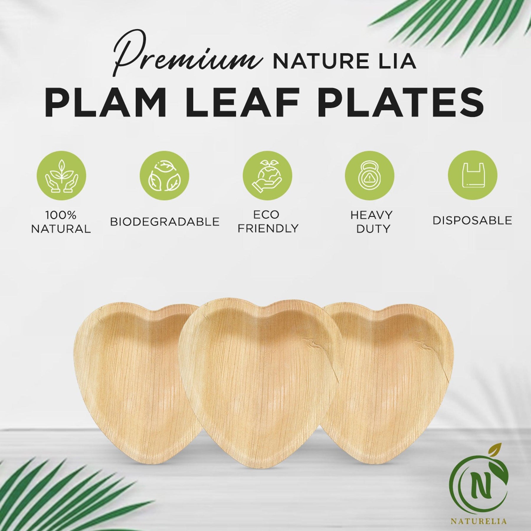 areca palm heart Naturelia Palm Leaf 6.5 Inch Heart Plates 25 Pack