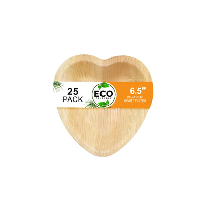 Naturelia Palm Leaf 6.5 Inch Heart Plates - Natural Wood Style Dinnerware - Microwave-Safe Dinner Party Plates for Wedding, Events - Sturdy Like Bamboo Plates - Naturelia
