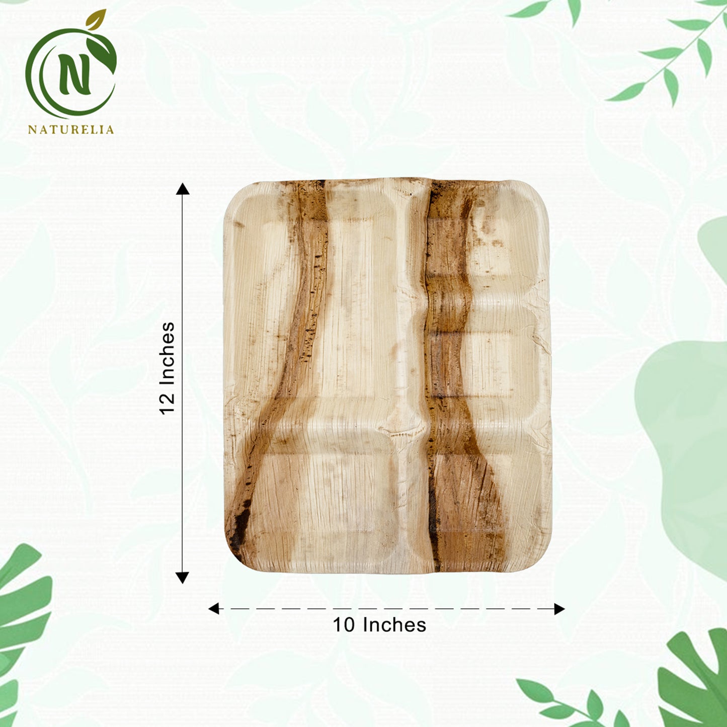 12-inch rectangle palm-leaf plates: 5 compartments