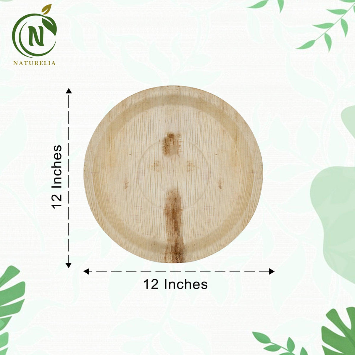 Naturelia Palm Leaf 12 Inch Round Deep Plates - Natural Wood Style Dinnerware - Microwave-Safe Dinner Party Plates for Wedding, Events - Sturdy Like Bamboo Plates - Naturelia