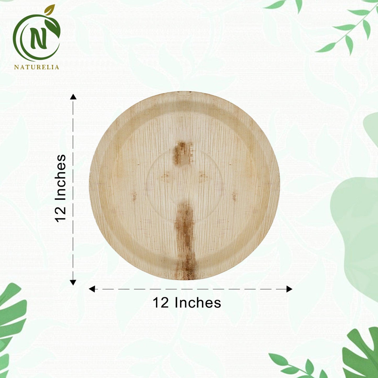 Naturelia Palm Leaf 12 Inch Round Deep Plates - Natural Wood Style Dinnerware - Microwave-Safe Dinner Party Plates for Wedding, Events - Sturdy Like Bamboo Plates - Naturelia
