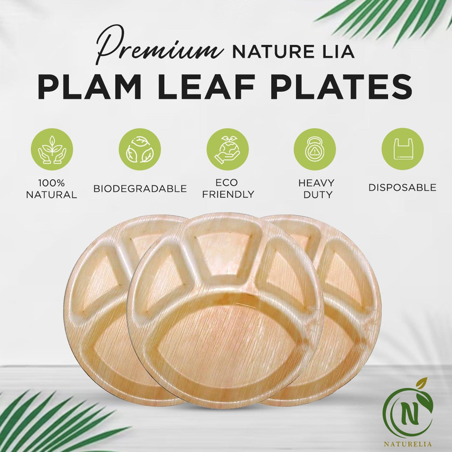 
                  
                    Naturelia Palm Leaf 12 Inch Round Partition Plates - Natural Wood Style Dinnerware - Microwave-Safe Dinner Party Plates for Wedding, Events - Sturdy Like Bamboo Plates - Naturelia
                  
                