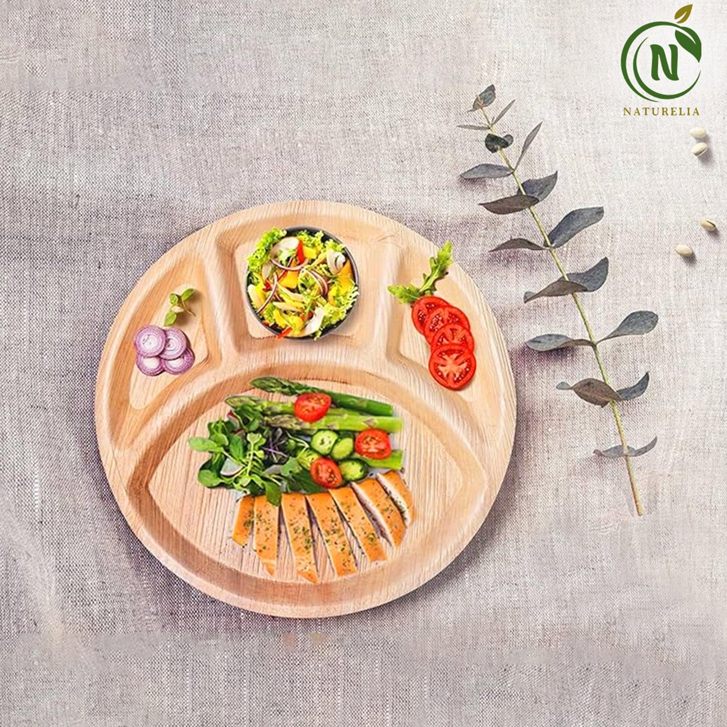 
                  
                    Naturelia Palm Leaf 12 Inch Round Partition Plates - Natural Wood Style Dinnerware - Microwave-Safe Dinner Party Plates for Wedding, Events - Sturdy Like Bamboo Plates - Naturelia
                  
                