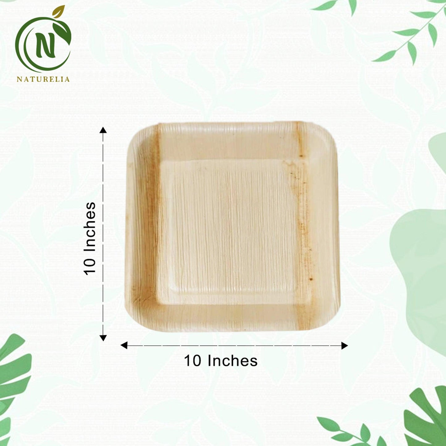 Naturelia Palm Leaf Plates Square 10" Deep - Natural Wood Style Dinnerware - Microwave-Safe Dinner Party Plates for Wedding, Events - Sturdy Like Bamboo Plates - Naturelia