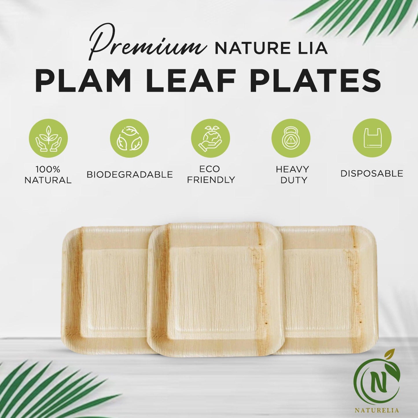 
                  
                    Naturelia Palm Leaf Plates Square 10" Deep - Natural Wood Style Dinnerware - Microwave-Safe Dinner Party Plates for Wedding, Events - Sturdy Like Bamboo Plates - Naturelia
                  
                