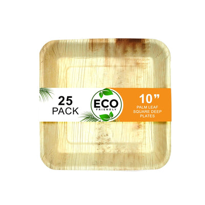 Naturelia Palm Leaf Plates Square 10" Deep - Natural Wood Style Dinnerware - Microwave-Safe Dinner Party Plates for Wedding, Events - Sturdy Like Bamboo Plates - Naturelia