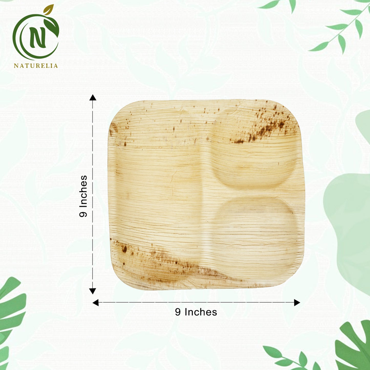 
                  
                    Naturelia 9-inch square 3-compartment palm-leaf plates — 25 pack
                  
                