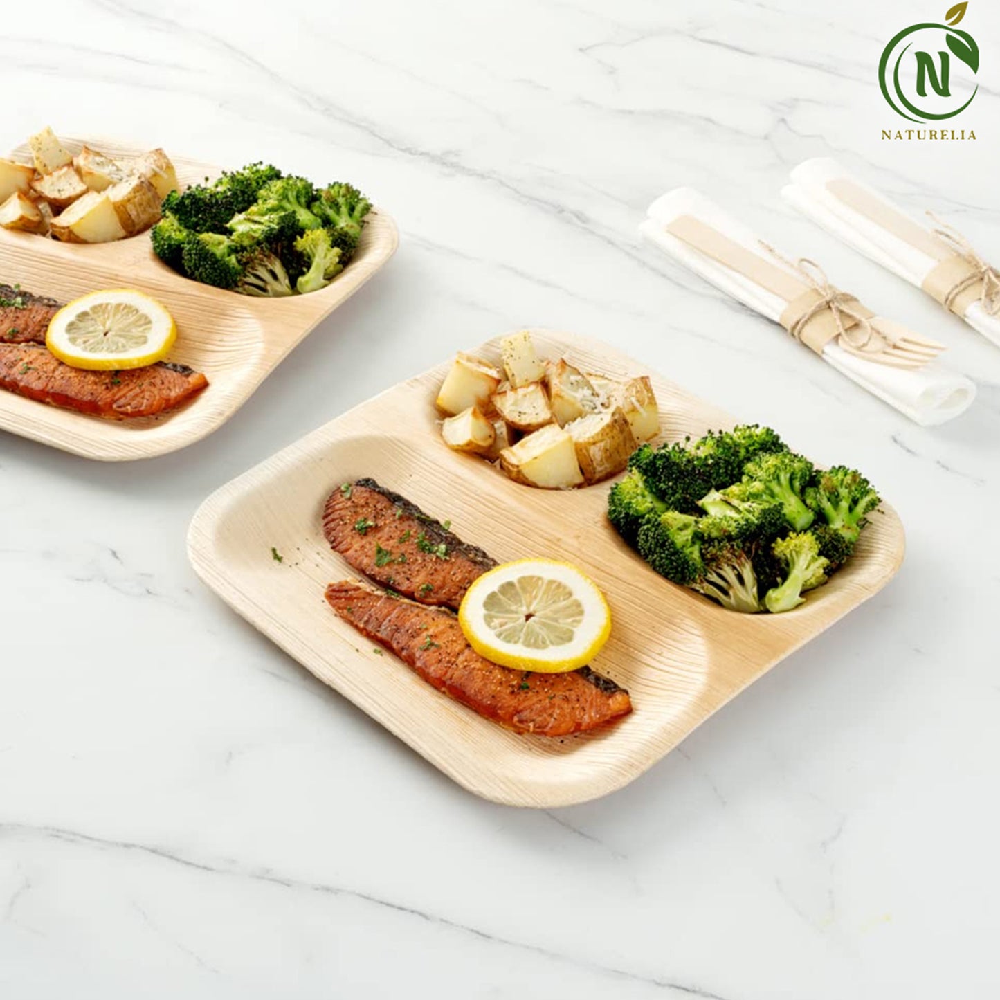 
                  
                    Naturelia 9-inch square 3-compartment palm-leaf plates — 25 pack
                  
                