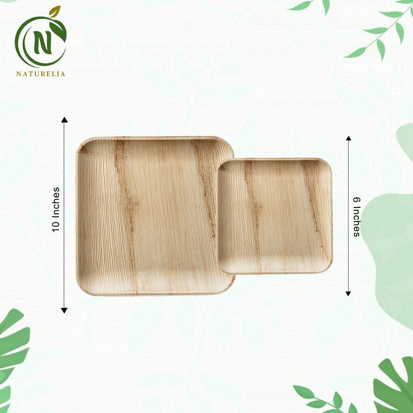 Naturelia Palm Leaf Plates 10 & 6 Inch Square Combo Set - Natural Wood Style Dinnerware - Microwave-Safe Dinner Party Plates for Wedding, Events - Sturdy Like Bamboo Plates - Naturelia