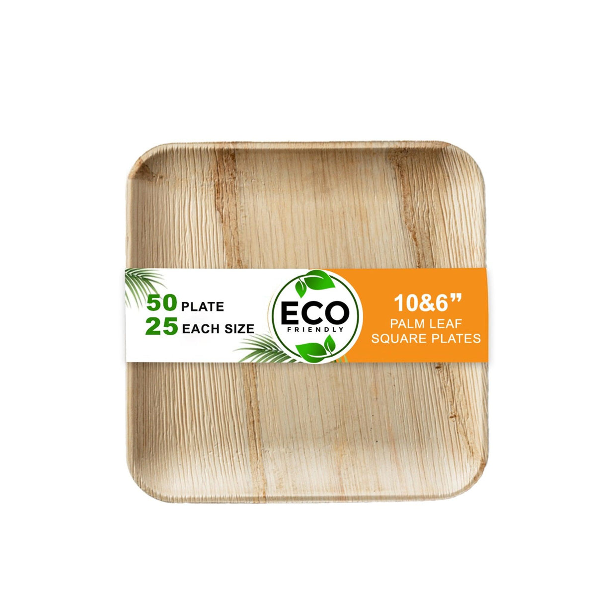 Naturelia Palm Leaf Plates 10 & 6 Inch Square Combo Set - Natural Wood Style Dinnerware - Microwave-Safe Dinner Party Plates for Wedding, Events - Sturdy Like Bamboo Plates - Naturelia