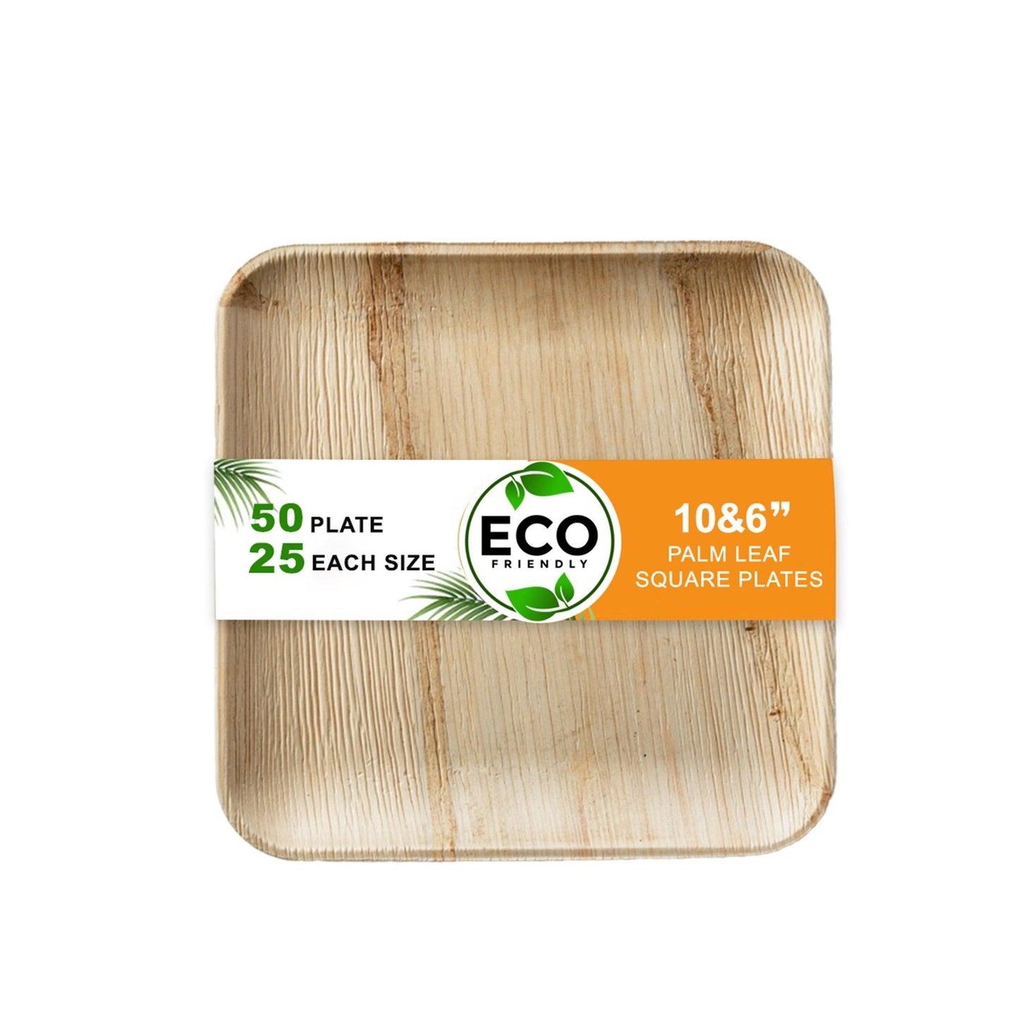 Naturelia Palm Leaf Plates 10 & 6 Inch Square Combo Set - Natural Wood Style Dinnerware - Microwave-Safe Dinner Party Plates for Wedding, Events - Sturdy Like Bamboo Plates - Naturelia