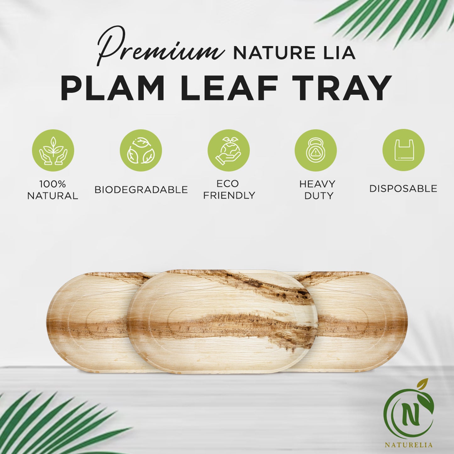 
                  
                    Naturelia 100% Compostable 22-Inch Oval Palm Leaf Disposable Platter Tray- Eco-Friendly, Biodegradable, Microwave & Oven Safe- Sustainable & Natural Cutlery Ideal for Weddings, Parties, Events
                  
                