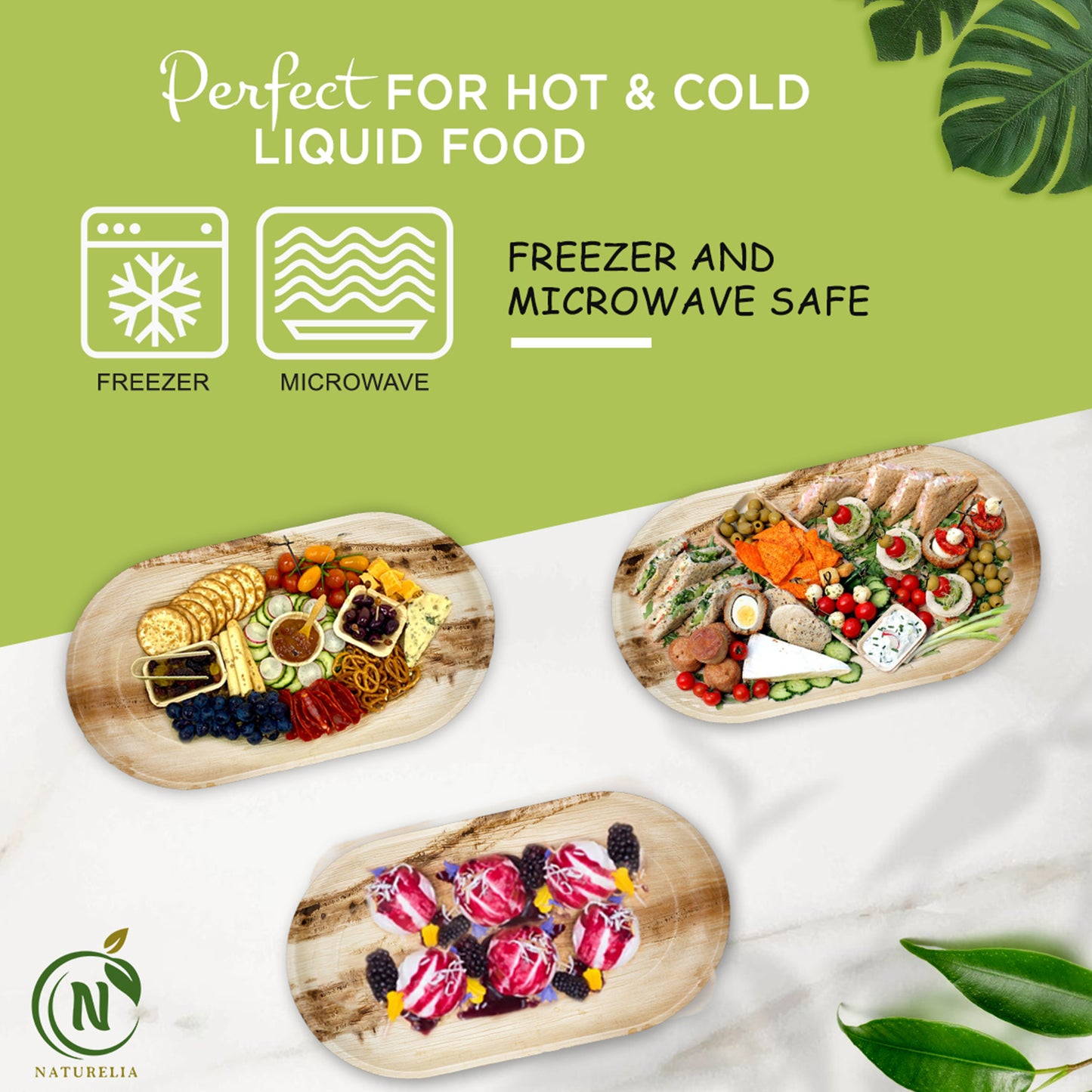 
                  
                    Naturelia 100% Compostable 22-Inch Oval Palm Leaf Disposable Platter Tray- Eco-Friendly, Biodegradable, Microwave & Oven Safe- Sustainable & Natural Cutlery Ideal for Weddings, Parties, Events
                  
                