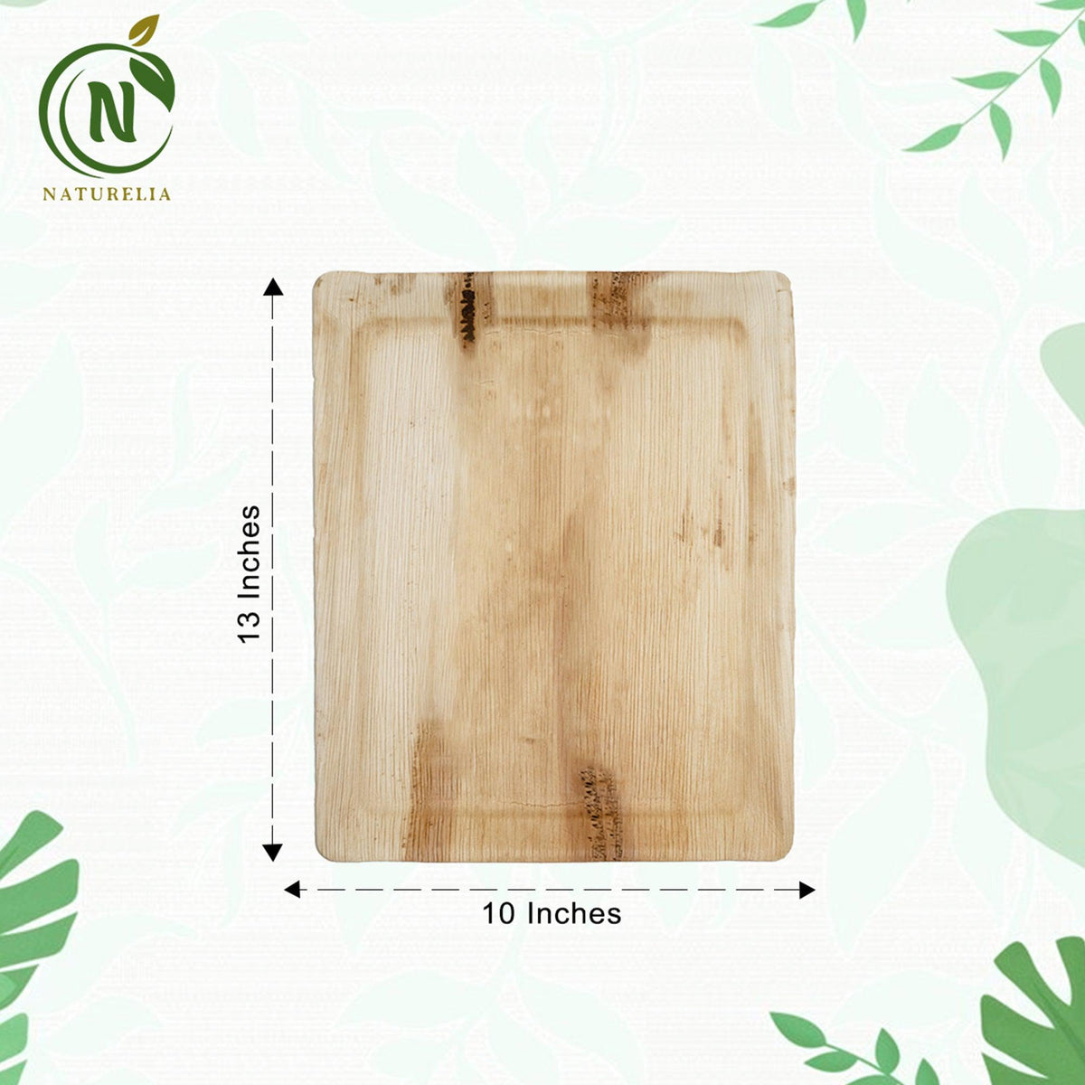 Naturelia Palm Leaf 13 Inch Platter Tray Set - Natural Wood Style Dinnerware - Microwave-Safe Dinner Party Tray for Wedding, Events - Sturdy Like Bamboo Tray - Naturelia