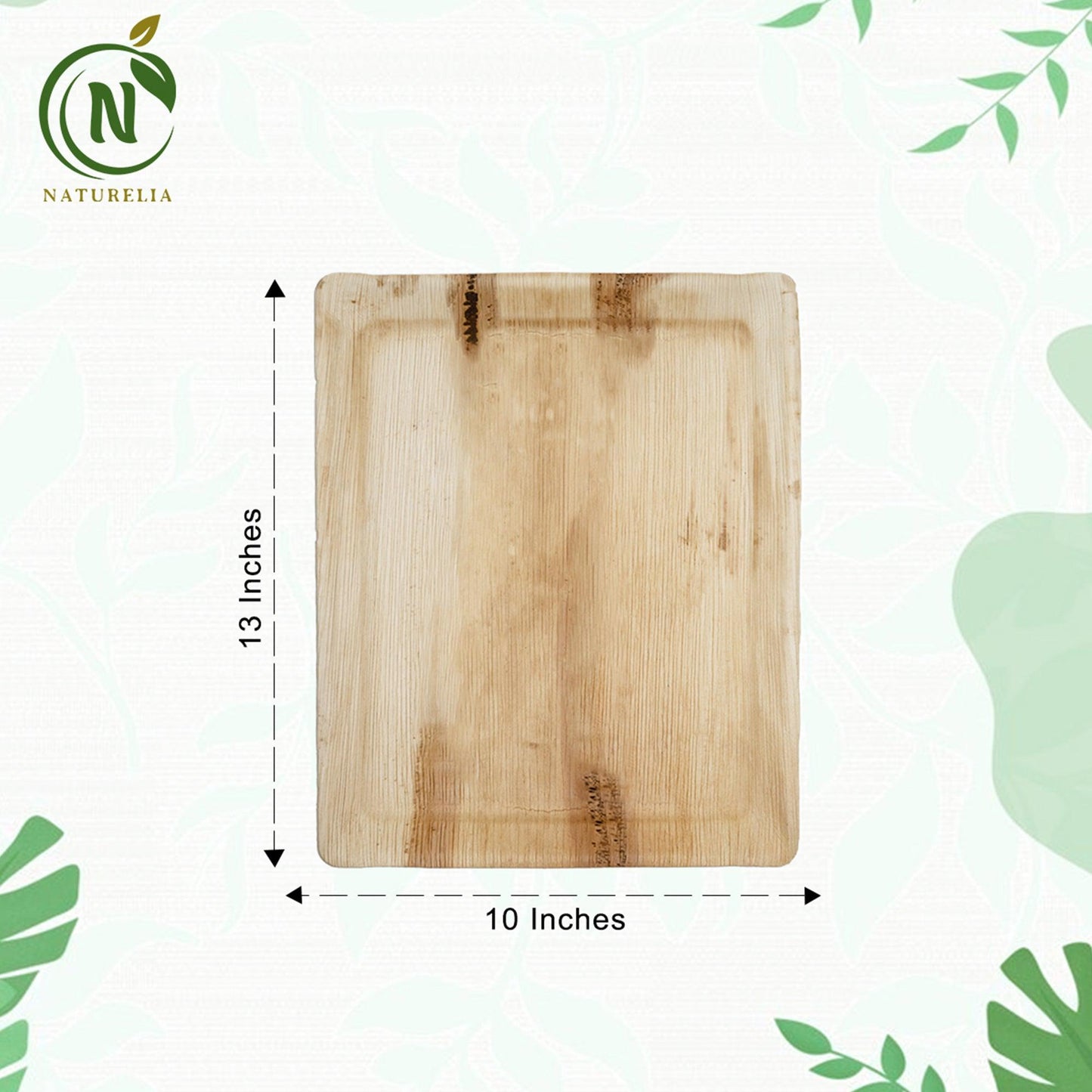 Naturelia Palm Leaf 13 Inch Platter Tray Set - Natural Wood Style Dinnerware - Microwave-Safe Dinner Party Tray for Wedding, Events - Sturdy Like Bamboo Tray - Naturelia
