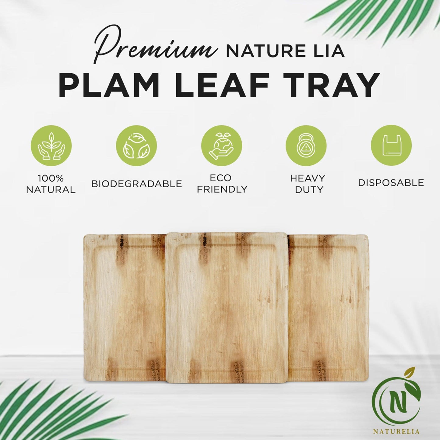 
                  
                    Naturelia Palm Leaf 13 Inch Platter Tray Set - Natural Wood Style Dinnerware - Microwave-Safe Dinner Party Tray for Wedding, Events - Sturdy Like Bamboo Tray - Naturelia
                  
                