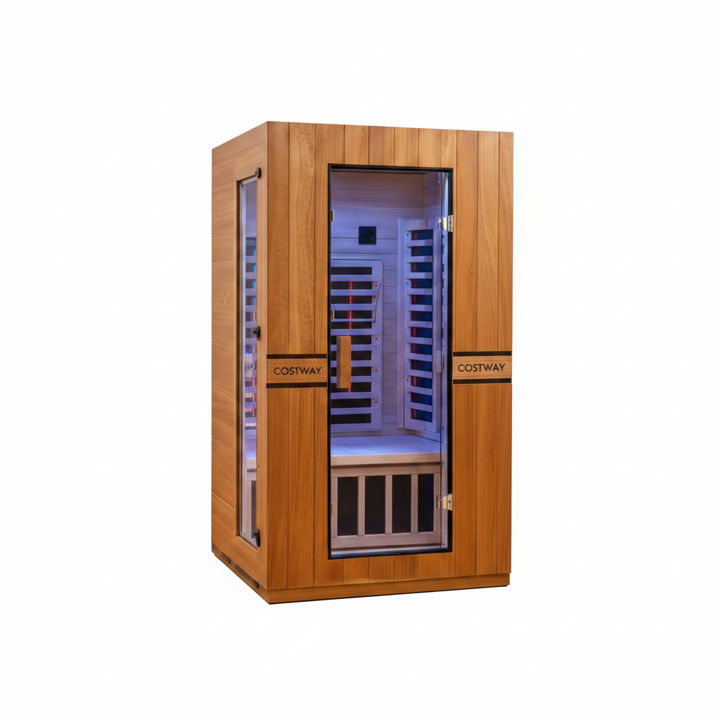 PREORDER NOVEMBER 2026-Costway 2-Person Dual Therapy Full Spectrum Infrared Sauna with Red Light Panel, WiFi App Control, Chromotherapy & Bluetooth – Okoume Wood- Fully Loaded Indoor Spa