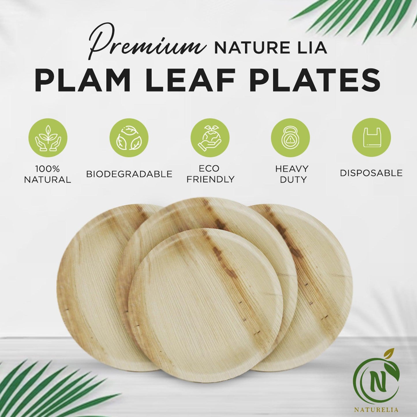 Naturelia Palm Leaf Plates 10 & 7 Inch Round Combo Set - Natural Wood Style Dinnerware - Microwave-Safe Dinner Party Plates for Wedding, Events - Sturdy Like Bamboo Plates - Naturelia