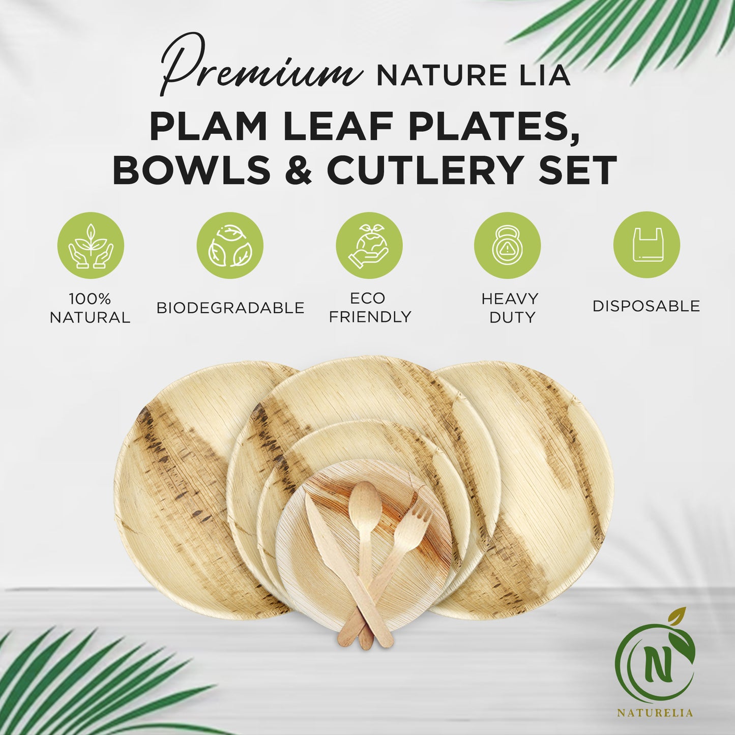 
                  
                    Naturelia Round Palm-Leaf Party Set — 120 Pieces for 20 Place Settings
                  
                