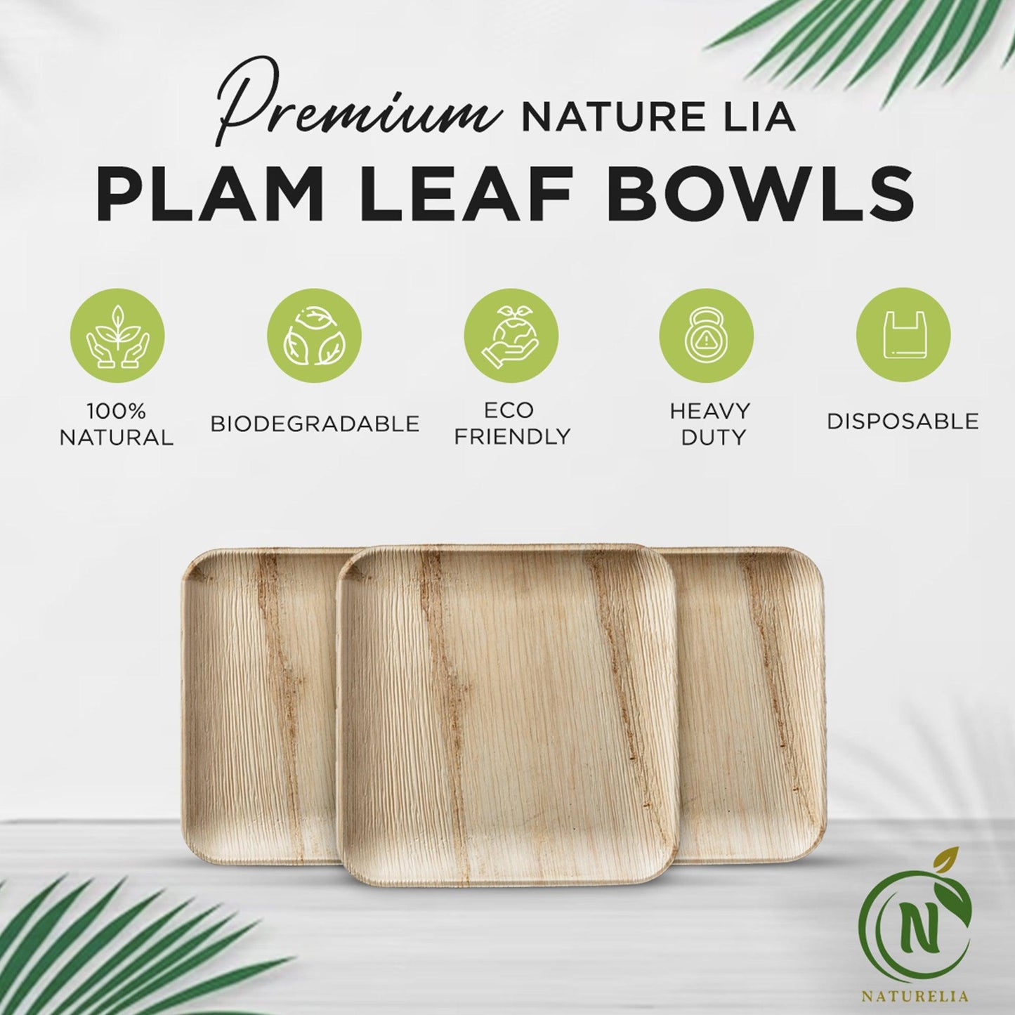 
                  
                    Naturelia Palm Leaf Plates 10 & 6 Inch Square Combo Set - Natural Wood Style Dinnerware - Microwave-Safe Dinner Party Plates for Wedding, Events - Sturdy Like Bamboo Plates - Naturelia
                  
                