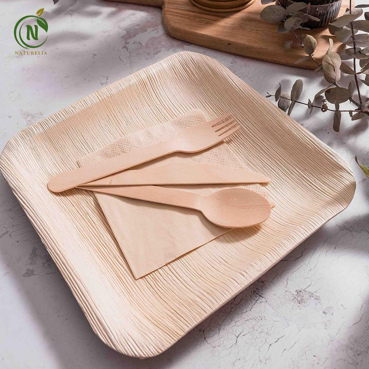 
                  
                    Naturelia Square Palm Leaf Plate and Cutlery Combo, 100 Pieces
                  
                