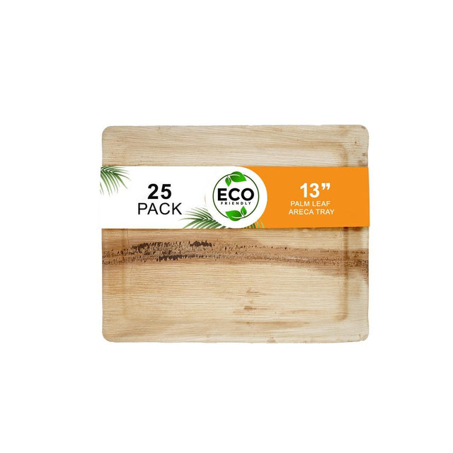 Naturelia Palm Leaf 13 Inch Platter Tray Set - Natural Wood Style Dinnerware - Microwave-Safe Dinner Party Tray for Wedding, Events - Sturdy Like Bamboo Tray - Naturelia
