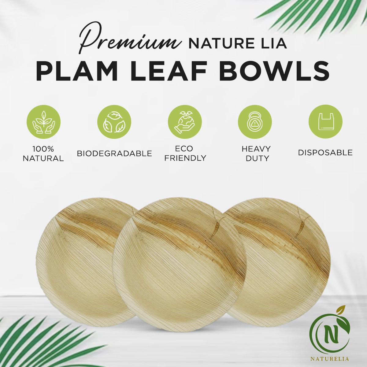 Naturelia Palm Leaf 4.5 Inch Round Bowls Set - Natural Wood Style Dessert Dinnerware - Microwave-Safe Dinner Party Bowls for Wedding, Events - Sturdy Like Bamboo Bowls - Naturelia