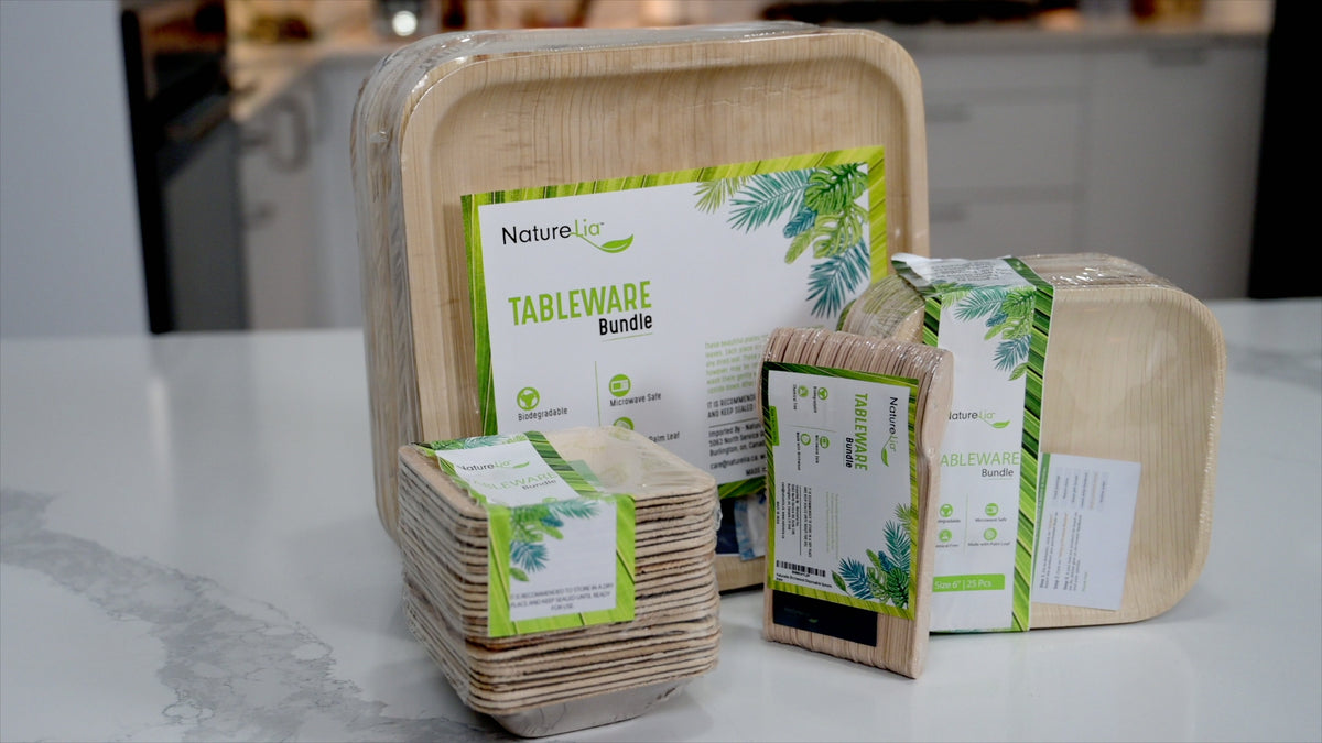 Naturelia Ensemble d'assiettes carrées en feuille de palmier de 15,2 cm – Vaisselle pour collations et desserts en bois naturel – Assiettes de fête passant au micro-ondes pour mariages, événements – Assiettes robustes comme du bambou